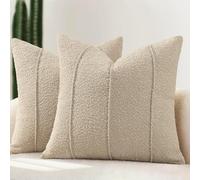 YCOLL Housse de Coussin Bouclé 45x45 Lot de 2, Housses Douces à Texture avec Rayures, Coussins Décoratifs Modernes et Confortables pour Canapé, Lit & Salon, Avoine