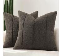 YCOLL Housse de Coussin Bouclé 45x45 Lot de 2, Housses Douces à Texture avec Rayures, Coussins Décoratifs Modernes et Confortables pour Canapé, Lit & Salon, Gris Foncé