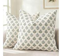 YCOLL Housse de Coussin Design Botanique Vintage Moderne 40x40 Lot de 2 Housses de Coussin Fleurs Coussin de Canapé Coussin Décoratif pour Canapé Lit Décoration d'intérieur et Salon Bleu Vert