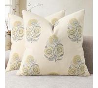 YCOLL Housse de Coussin Vintage Imprimé Fleuri 45x45 Lot de 2 Housses de Coussin Fleurs Coussin de Canapé Design Moderne Coussin Décoratif pour Canapé Lit Décoration d'intérieur et Salon Jaune Doux