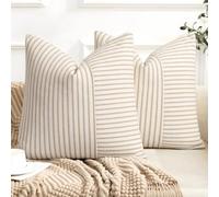 YCOLL Lot de 2 Housse Coussin 50 x 50 Housse de Coussin Coton Lin Coussin canape Rayures Coussin déco bohème Coussin canape déco pour canapé Salon Chambre Coussins d'extérieur 50 x 50 Kaki