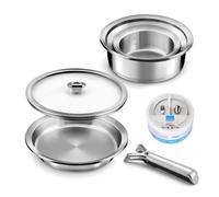 Ycône - Lot 7 pièces - 3 casseroles, 1 poêle, 1 couvercle, 1 poignée et 1 pierre d'argent
