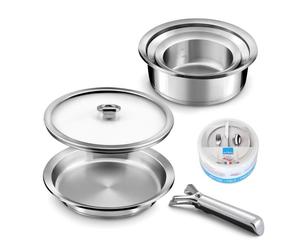 Ycône - Lot 7 pièces - 3 casseroles, 1 poêle, 1 couvercle, 1 poignée et 1 pierre d'argent