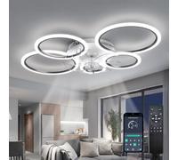 ycwdcz Lampe Ventilateur Plafond Noir Moderne Silencieux Cercle Plafonnier Ventilateur avec Telecommande Moteur DC Réversible Mode Eté Hiver pour Chambre Salon Cuisine, 100cm