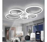 ycwdcz Plafonnier Ventilateur de Plafond Compatible avec Alexa, Google Assistant, Rond Luminaire Plafonnier Ventilateur Silencieux, Dimmable, Moteur DC, Mode Eté/Hiver, Lampe Ventilateur Plafond