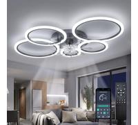 ycwdcz Plafonnier Ventilateur de Plafond LED, Rond Luminaire Plafonnier Ventilateur Silencieux, Dimmable, 6 vitesses, Moteur DC, Mode Eté/Hiver, Lampe Ventilateur Plafond Chambre, Noir
