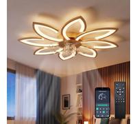 ycwdcz Ventilateur de Plafond avec Lumière LED 90cm, Plafonnier Dimmable Extra-Plat avec Moteur DC Silencieux et App, Design Floral Réversible pour Chambre et Salon, Or