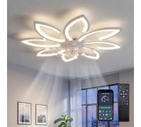 ycwdcz Ventilateur de Plafond avec Lumière LED 90cm, Plafonnier Dimmable Extra-Plat avec Moteur DC Silencieux et App, Design Floral Réversible pour Chambre et Salon, Blanc