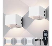 YCZM Applique Murale à Dètecteur de Mouvement avec Télécommande,Lumière Murale Sans Fil LED,3 Couleurs,Applique Murale Haut et bas,Batterie Rechargeable 4000mAh,Alimentation par Batterie Blanc 2 Pack