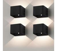 YCZM Applique Murale à Dètecteur de Mouvement avec Télécommande,Lumière Murale Sans Fil LED,3 Couleurs,Applique Murale Haut et bas,Batterie Rechargeable 4000mAh,Alimentation par Batterie Noir 4 Pack