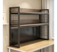 YDAECKRYVB Étagère de Bureau sur Plan, Bibliothèque de Bureau à 2 Niveaux modulable avec Panneau perforé et Grille latérale, Cadre Acier épais, Rangement pour Bureau Chambre étudiant