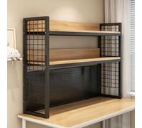 YDAECKRYVB Étagère de Bureau sur Plan, Bibliothèque de Bureau à 2 Niveaux modulable avec Panneau perforé et Grille latérale, Cadre Acier épais, Rangement pour Bureau Chambre étudiant