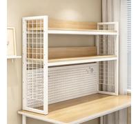 YDAECKRYVB Étagère de Bureau sur Plan, Bibliothèque de Bureau à 2 Niveaux modulable avec Panneau perforé et Grille latérale, Cadre Acier épais, Rangement pour Bureau Chambre étudiant