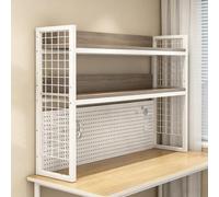 YDAECKRYVB Étagère de Bureau sur Plan, Bibliothèque de Bureau à 2 Niveaux modulable avec Panneau perforé et Grille latérale, Cadre Acier épais, Rangement pour Bureau Chambre étudiant