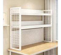 YDAECKRYVB Étagère de Bureau sur Plan, Bibliothèque de Bureau à 2 Niveaux modulable avec Panneau perforé et Grille latérale, Cadre Acier épais, Rangement pour Bureau Chambre étudiant