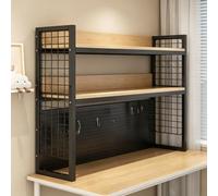 YDAECKRYVB Étagère de Bureau sur Plan, Bibliothèque de Bureau à 2 Niveaux modulable avec Panneau perforé et Grille latérale, Cadre Acier épais, Rangement pour Bureau Chambre étudiant