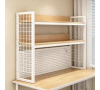 YDAECKRYVB Étagère de Bureau sur Plan, Bibliothèque de Bureau à 2 Niveaux modulable avec Panneau perforé et Grille latérale, Cadre Acier épais, Rangement pour Bureau Chambre étudiant