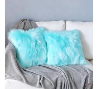 YDFYX Housse de Coussin,Peau de Mouton Fourrure Cuir Taie d'oreiller,Fausse Fourrure Deluxe Décoratif Canapé Chambre Lit Super Doux Peluche Mongolie Taie d'oreiller (2Pcs Bleu Clair, 50X50 cm)