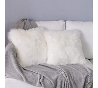 YDFYX Housse de Coussin,Peau de Mouton Fourrure Cuir Taie d'oreiller,Fausse Fourrure Deluxe Décoratif Canapé Chambre Lit Super Doux Peluche Mongolie Taie d'oreiller (2Pcs Blanc, 45X45 cm)