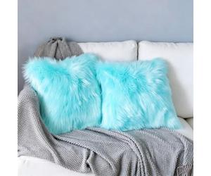 YDFYX Housse de Coussin,Peau de Mouton Fourrure Cuir Taie d'oreiller,Fausse Fourrure Deluxe Décoratif Canapé Chambre Lit Super Doux Peluche Mongolie Taie d'oreiller (2Pcs Bleu Clair, 50X50 cm)