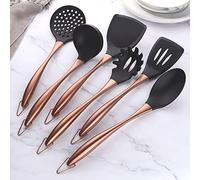 YDware Lot de 6 ustensiles de cuisine en silicone résistant à la chaleur avec poignée en acier Or rose