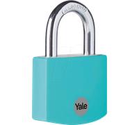 Yale YE3B/32/116/1/TE - Cadenas de sécurité standard en aluminium 32 mm - Bleu sarcelle - Anse ouverte en acier trempé - 3 clés antivol casier vestiaire boîte à outils