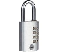Yale YE3CB/38/131/1/S - Cadenas à code aluminium à combinaison 38 mm, anse acier, argent, code à 4 chiffres - Pour casier, boîte à outils, sac antivol