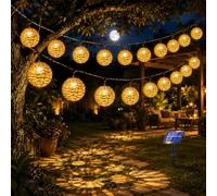YeahBoom 10er LED Guirlande Lumineuse Solaire Extérieure, Lanterne Solaire en Osier en LED