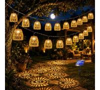 YeahBoom Guirlande lumineuse solaire 10 LED pour extérieur, lanterne solaire LED boule en rotin