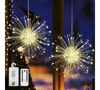 YeahBoom Lumières de Starburst, 2 Pièces 180 LED Lamps Feux d'artifice, 8 Modes lumières de Noël avec Télécommande, par Batterie, Etanche, Feux d'artifice pour Noël Jardin, Mariage, Fête