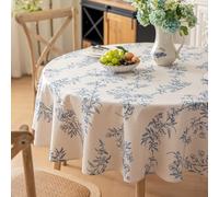 Yeahshion Nappe Ronde Anti-Tache Fleur Bleue Φ180cm, Nappe Imperméable Imprimée en Polyester pour Table, Salle à Manger, Restaurant (Fleur Bleue, Φ180cm)