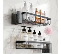 YEAPUPE PRO Ensemble d'étagères de douche Noir Montage sans perçage avec colle invisible Avec 2 étagères, un panier et 2 porte-brosses à dents