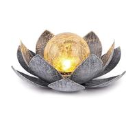 Yearninglife Lampes solaires pour extérieur - Lotus décoratif - En métal - Avec boule en verre craquelé - Lanterne solaire LED - Lampe solaire - Lampe de jardin pour l'extérieur - Étanche