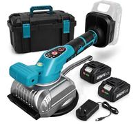 YEARTOP 2 en 1 Machine à Poser le Carrelage Sans Fil, Ventouse Vibrante 125mm avec 5 Vitesses Réglables, 12000 tr/min, Kit de Pose Carrelage avec Batterie 2000mAh, Compatible avec Batterie Makita 18V