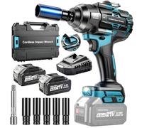 YEARTOP hoc Sans Fil 1200Nm Brushless compatible avec Makita 18V | 21V Coffret Complet pour Auto et Bricolage, 4 Vitesses, Brushless hoc 1/2" avec 2 x 4.0Ah Batteries & 5 Douilles, LED