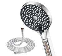 YEAUPE Pomme de douche et tuyau de 1,6 m à 110 mm, filtre puissant, tuyau de douche et pommeau de douche haute pression, 6 modes, pommeau de douche électrique à faible pression d'eau, chromé