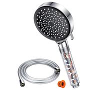 YEAUPE Pommeau De douche avec tuyau 1,6M- pommeau de douche avec filtre haute pression avec 6 types de jets, economie deau, chrome