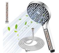 YEAUPE Pommeau de douche avec tuyau de 1,6 m, filtre indépendant amélioré, pommeau de douche anti-calcaire (diamètre 110 mm), avec 6 modes, haute pression, chromé