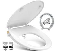 YEAUPE PRO Abattant de toilette ovale universel à fermeture douce avec bidet - Abattant de toilette non électrique avec double buses autonettoyantes, dos séparé et nettoyage féminin (blanc, ovale)