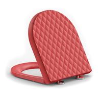 YEAUPE PRO Abattant WC Forme D Motif Losange Rouge, Cuvette Toilette avec Frein de Chute, Lunette WC avec Fermeture en Douceur, Lunette de Toilette Universelle et Charnière Réglable, 43,5 * 36,2 CM