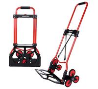 YEAUPE PRO Diable Pliable - Capacité de Charge de 50 kg - Poignée Réglable en Hauteur - avec 2 Cordes d'extension - Transport pour Monter Les escaliers - Rouge - 3 Roue
