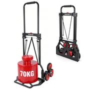 YEAUPE PRO Diable Pliable - Capacité de Charge de 70 kg - Poignée Réglable en Hauteur - avec 2 Cordes d'extension - Transport pour Monter Les escaliers - Noir - 3 Roues