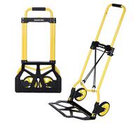 YEAUPE PRO Diable Pliable Transport Sol Plat Poignée Réglable 50 kg Jaune | Avec roues pour surfaces planes, 2 cordes incluses, poignée réglable pour déménagement, jardin, bricolage et maison