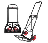 YEAUPE PRO Diable Pliable Transport Sol Plat Poignée Réglable 50 kg Noir | Avec roues pour surfaces planes, 2 cordes incluses, poignée réglable pour déménagement, jardin, bricolage et maison