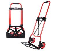 YEAUPE PRO Diable Pliable Transport Sol Plat Poignée Réglable 50 kg Rouge | Avec roues pour surfaces planes, 2 cordes incluses, poignée réglable pour déménagement, jardin, bricolage et maison