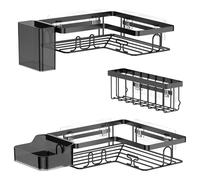 YEAUPE PRO Étagère Douche sans Perçage, 5 Pièces Étagère Rangement Salle de Bain Durable, avec 2 Étagères Angle, Porte Savon Douche, Salle de Bain Accessoire, Étagère Murale de Cuisine - Noir
