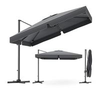 YEAUPE PRO Parasol Déporté Carré, Parasol de Jardin Extérieur avec Manivelle et Réglage Hauteur, Protection UV 50+, pour Terrasse, Jardin, Balcon et Restaurant, Gris 3000 x 3000mm