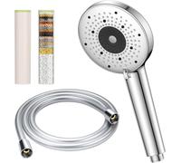 YEAUPE PRO Pommeau de douche 6 fonctions 115 mm chromé avec tuyau en PVC de 1,6 m et 2 cartouches filtrantes remplaçables, pulvérisation haute pression d'économie d'eau, buses anti-calcaire faciles à
