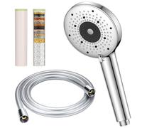 YEAUPE PRO Pommeau de Douche avec Tuyau 1,6m avec 25 Étapes Filtre, Douche Anti calcaire da φ115mm, 6 Types de Jets Pommeau de Douche (Chromé), avec 2 filtres de Pommeau douche,Chromé