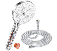 YEAUPE PRO Pommeau de douche avec tuyau de 1,6 m, économe en eau, avec filtre, augmente la pression avec 6 types de jet, grand pommeau de douche (diamètre 130 mm), douchette à main avec fonction